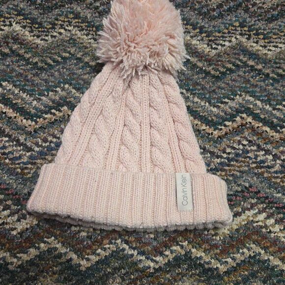 Calvin Klein Cable Knit Pink Beanie with PomPom main image 4